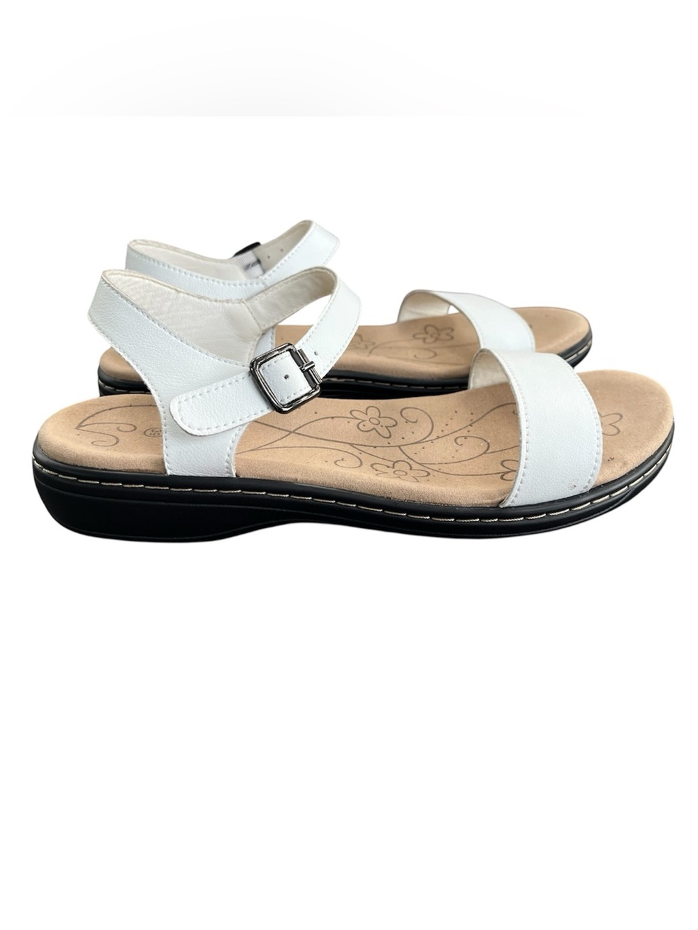 Women's White Adjustable Strap Comfort Sandals Size 39 (9) Sand Summer Casual